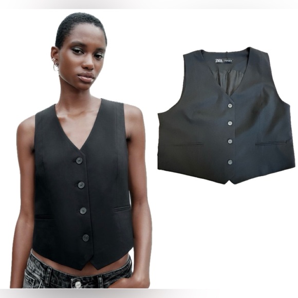 Zara black tailored suit vest V-neck front button closure welt pocket XXL NWT - Picture 12 of 12